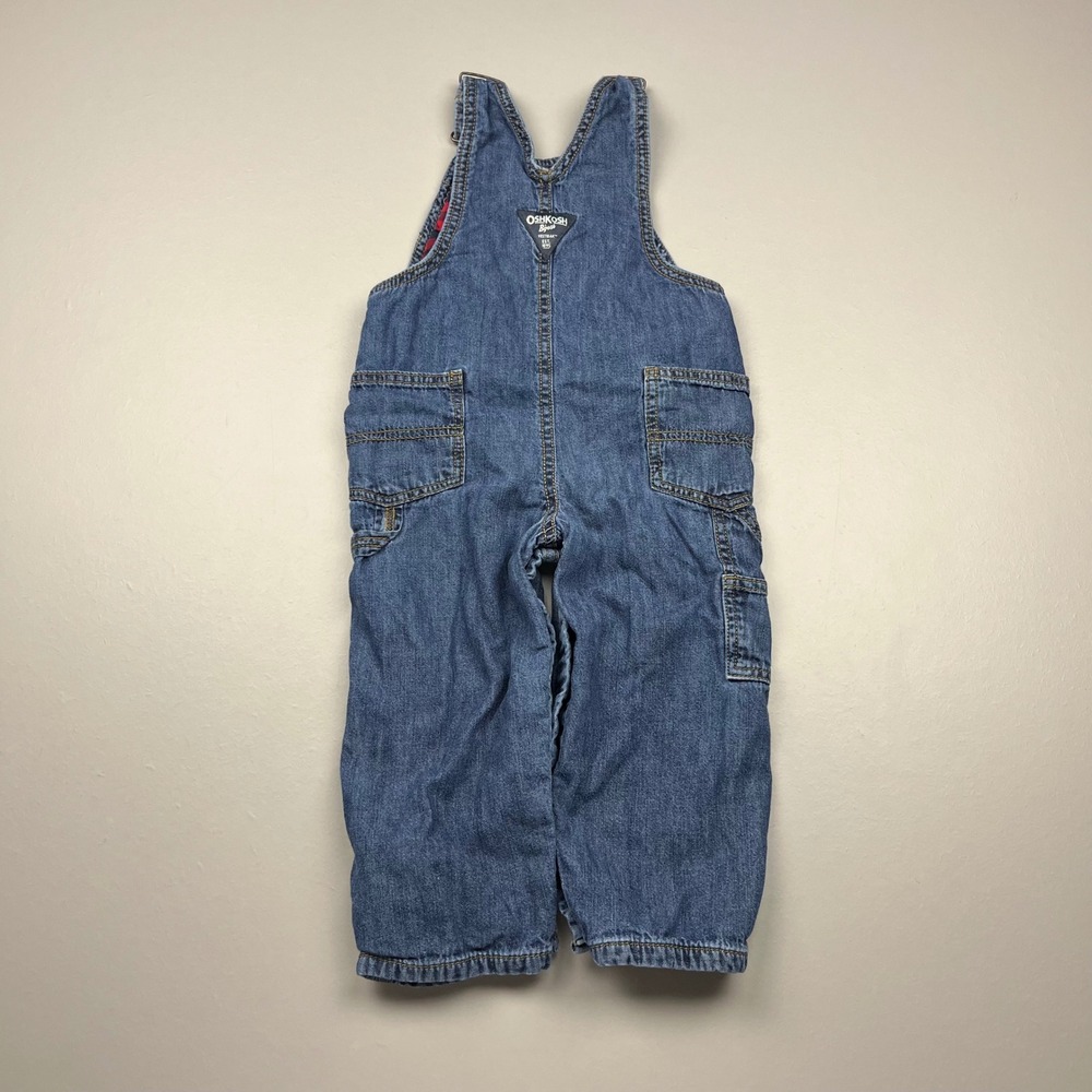 OshKosh B'gosh Denim Overalls Kids 24M Blue Flannel Lined Plaid 1M185310 - Picture 2 of 13